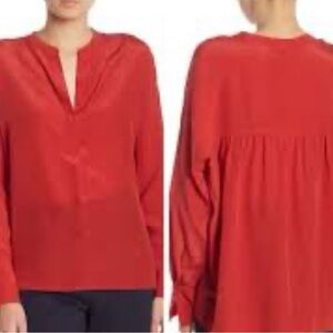 Vince Banded Collar Silk Blouse sz L